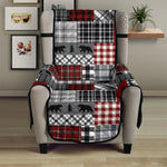 Red Patchwork Plaid Pattern With Bears Lodge Theme Furniture Slipcover