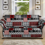 Red Patchwork Plaid Pattern With Bears Lodge Theme Furniture Slipcover