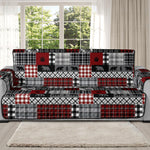 Red Patchwork Plaid Pattern With Bears Lodge Theme Furniture Slipcover