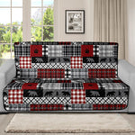 Red Patchwork Plaid Pattern With Bears Lodge Theme Furniture Slipcover