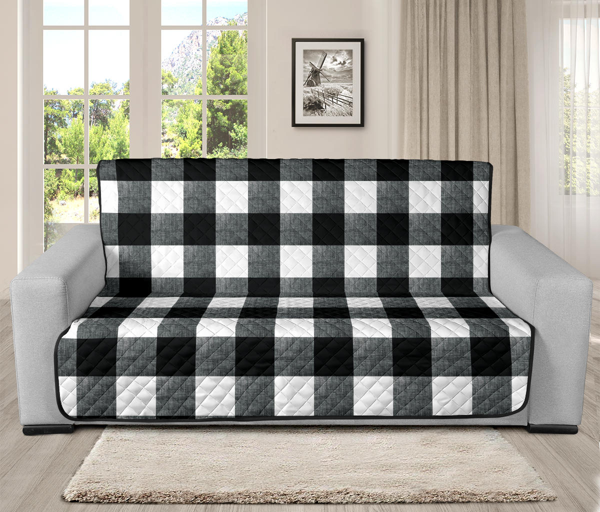 Black and White Buffalo Check Furniture Slipcovers Large Pattern