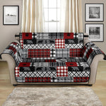 Red Patchwork Plaid Pattern With Bears Lodge Theme Furniture Slipcover