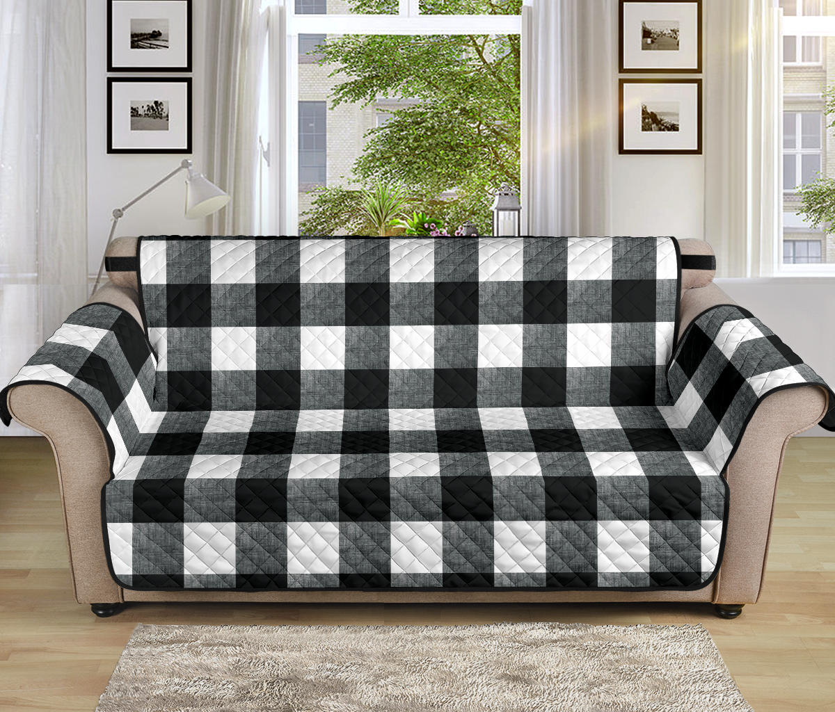 Black and White Buffalo Check Furniture Slipcovers Large Pattern