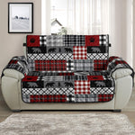 Red Patchwork Plaid Pattern With Bears Lodge Theme Furniture Slipcover