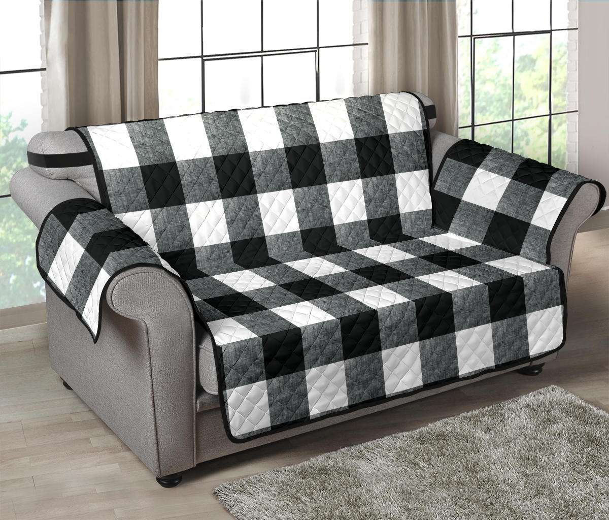 Black and White Buffalo Check Furniture Slipcovers Large Pattern