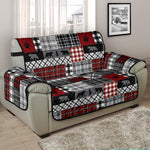 Red Patchwork Plaid Pattern With Bears Lodge Theme Furniture Slipcover