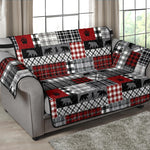 Red Patchwork Plaid Pattern With Bears Lodge Theme Furniture Slipcover