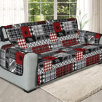 Red Patchwork Plaid Pattern With Bears Lodge Theme Furniture Slipcover