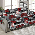 Red Patchwork Plaid Pattern With Bears Lodge Theme Furniture Slipcover