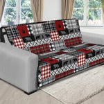 Red Patchwork Plaid Pattern With Bears Lodge Theme Furniture Slipcover