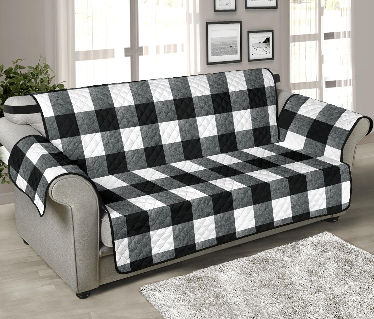 Black and White Buffalo Check Furniture Slipcovers Large Pattern