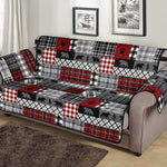 Red Patchwork Plaid Pattern With Bears Lodge Theme Furniture Slipcover