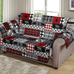 Red Patchwork Plaid Pattern With Bears Lodge Theme Furniture Slipcover