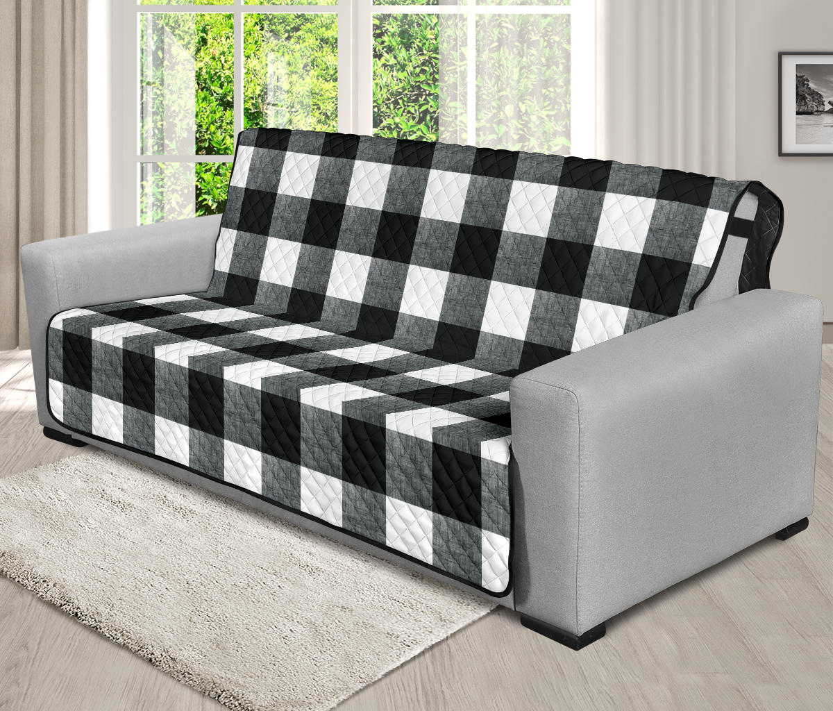 Black and White Buffalo Check Furniture Slipcovers Large Pattern