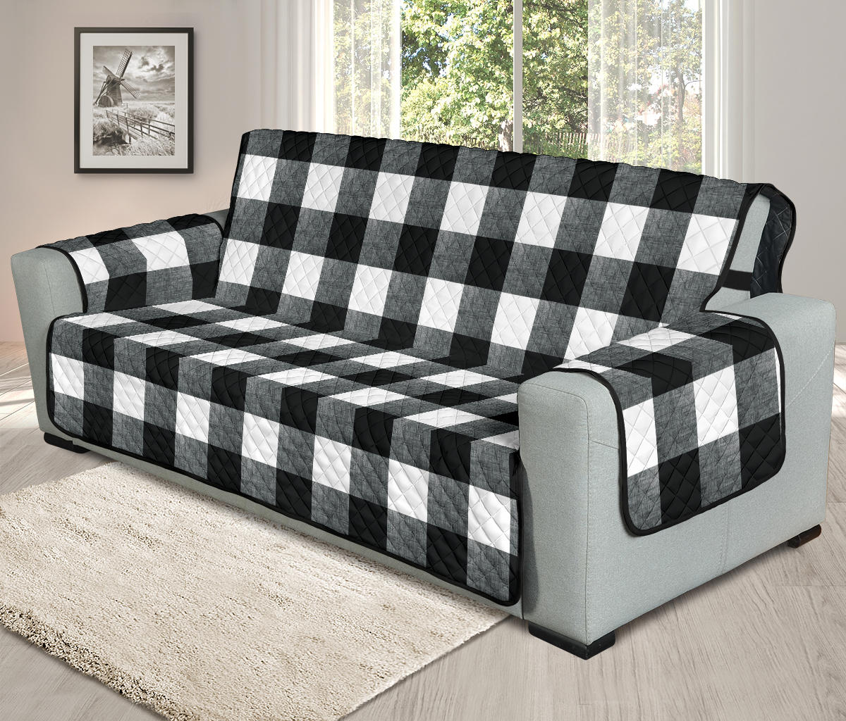 Black and White Buffalo Check Furniture Slipcovers Large Pattern