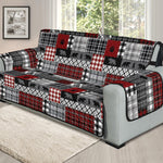 Red Patchwork Plaid Pattern With Bears Lodge Theme Furniture Slipcover