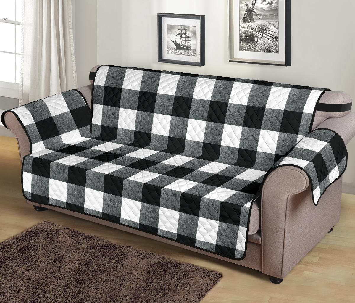 Black and White Buffalo Check Furniture Slipcovers Large Pattern