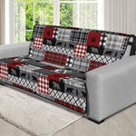 Red Patchwork Plaid Pattern With Bears Lodge Theme Furniture Slipcover