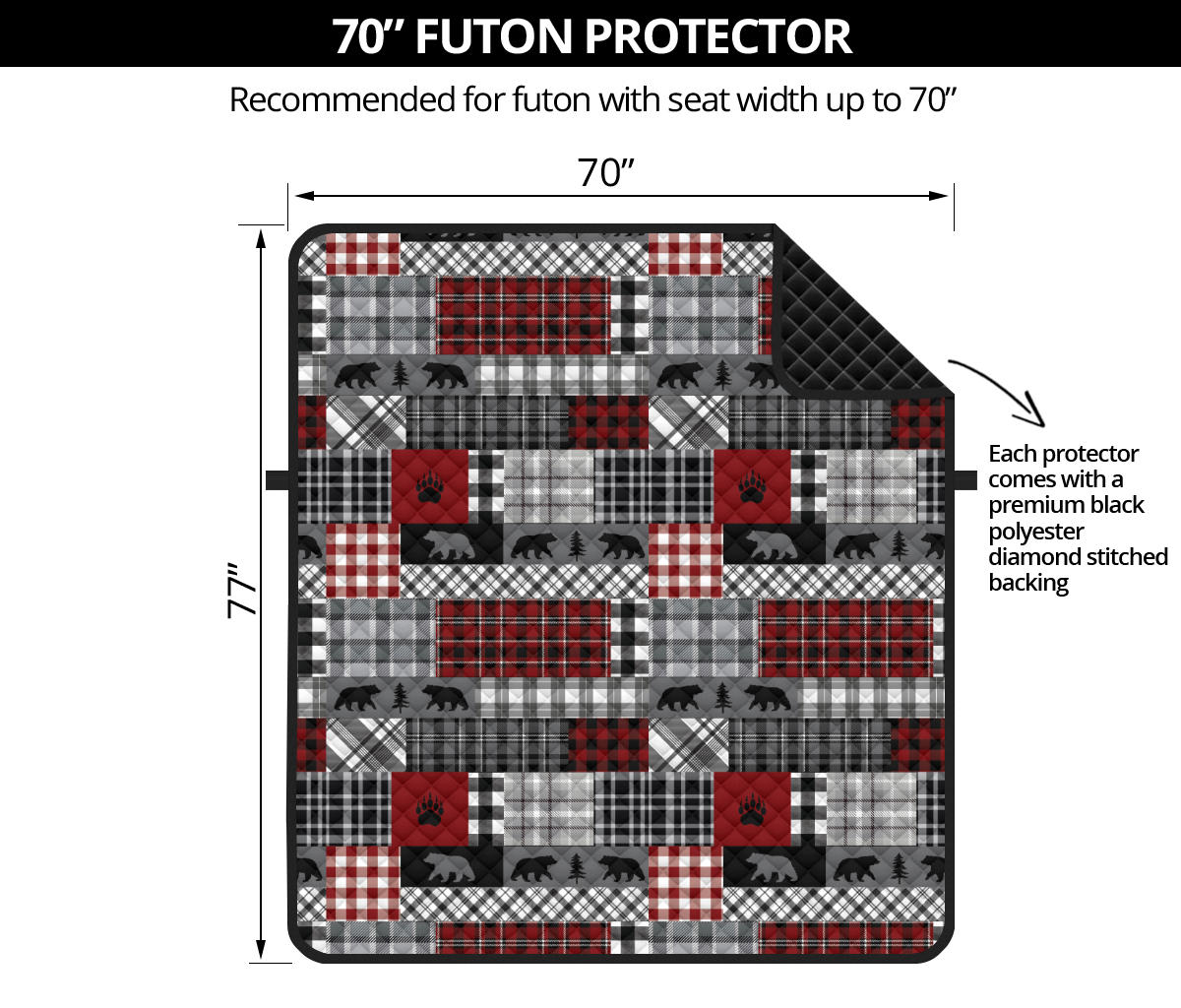 Red Patchwork Plaid Pattern With Bears Lodge Theme Furniture Slipcover