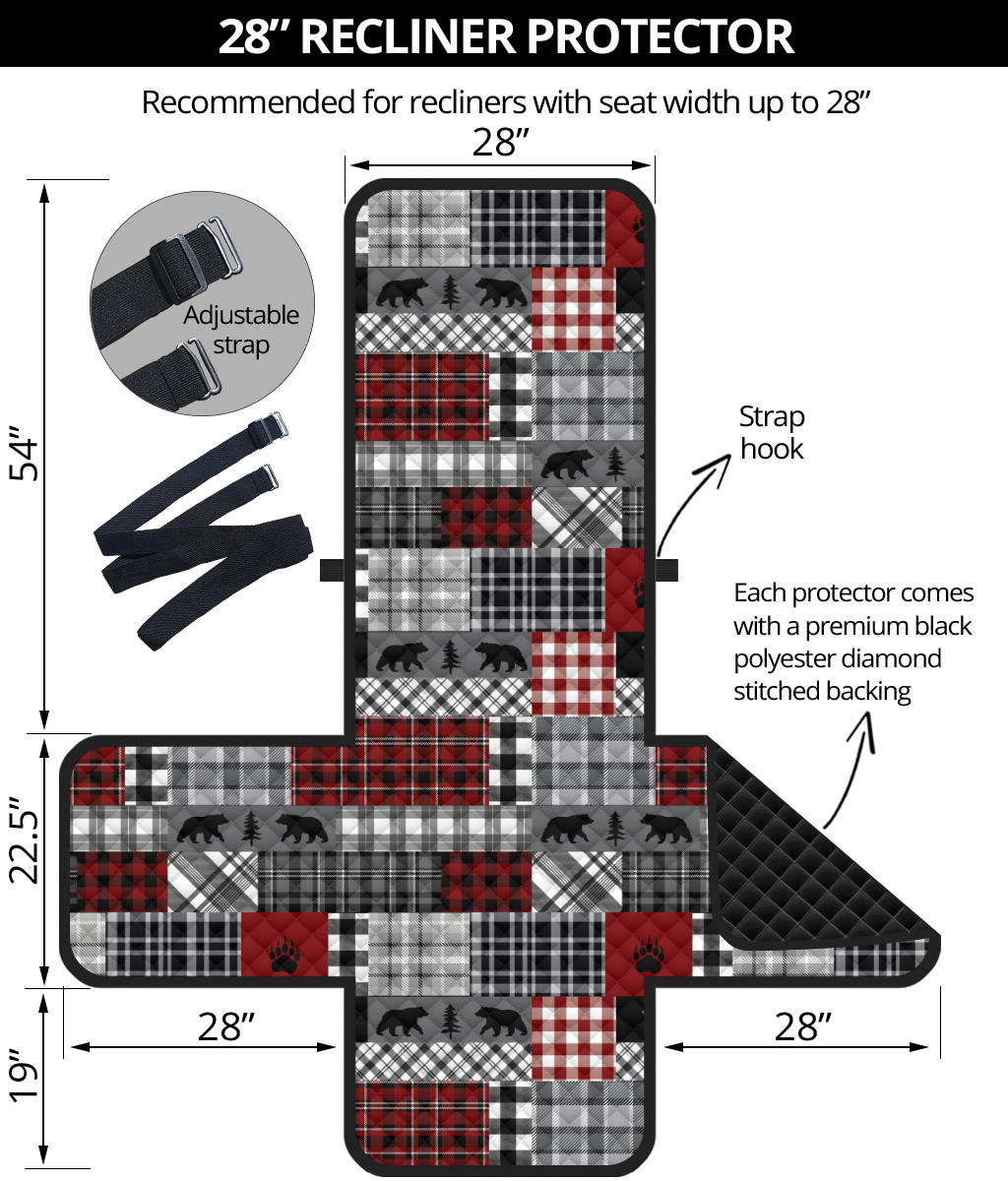 Red Patchwork Plaid Pattern With Bears Lodge Theme Furniture Slipcover