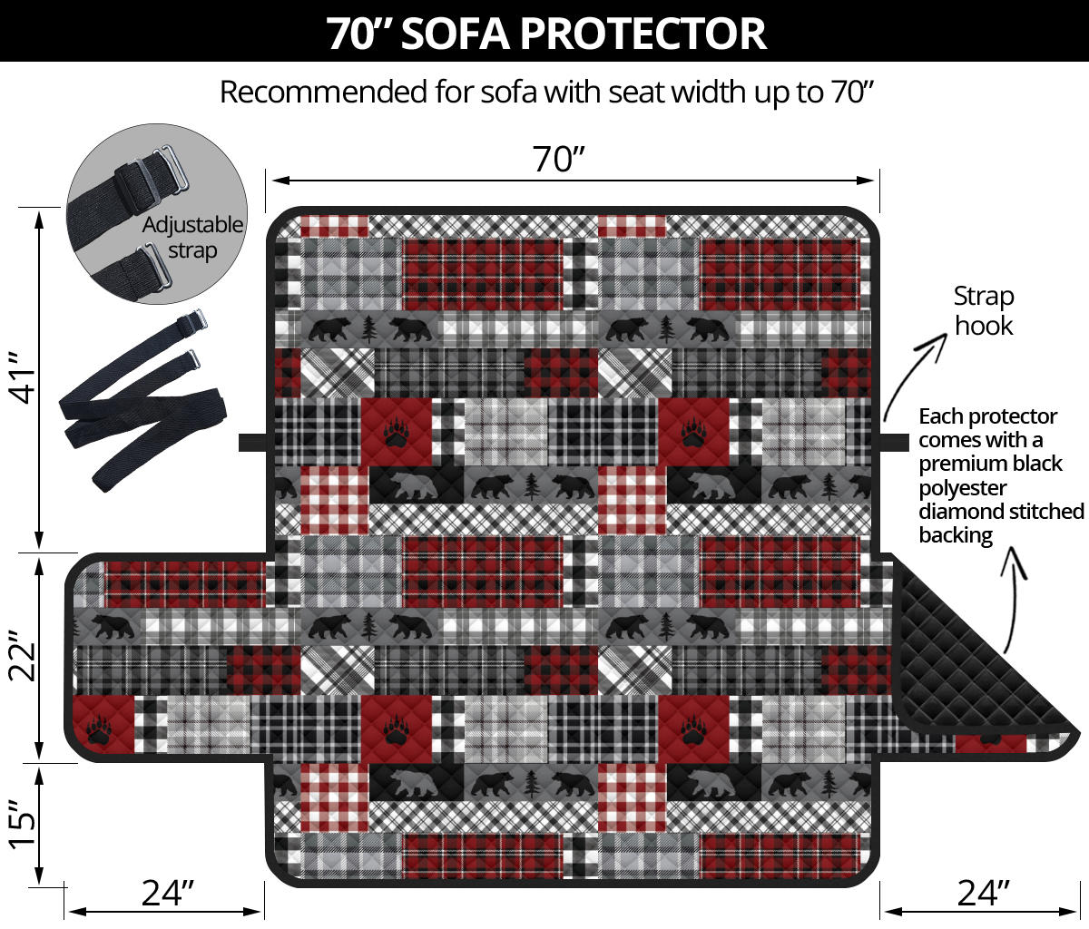 Red Patchwork Plaid Pattern With Bears Lodge Theme Furniture Slipcover