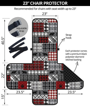 Red Patchwork Plaid Pattern With Bears Lodge Theme Furniture Slipcover