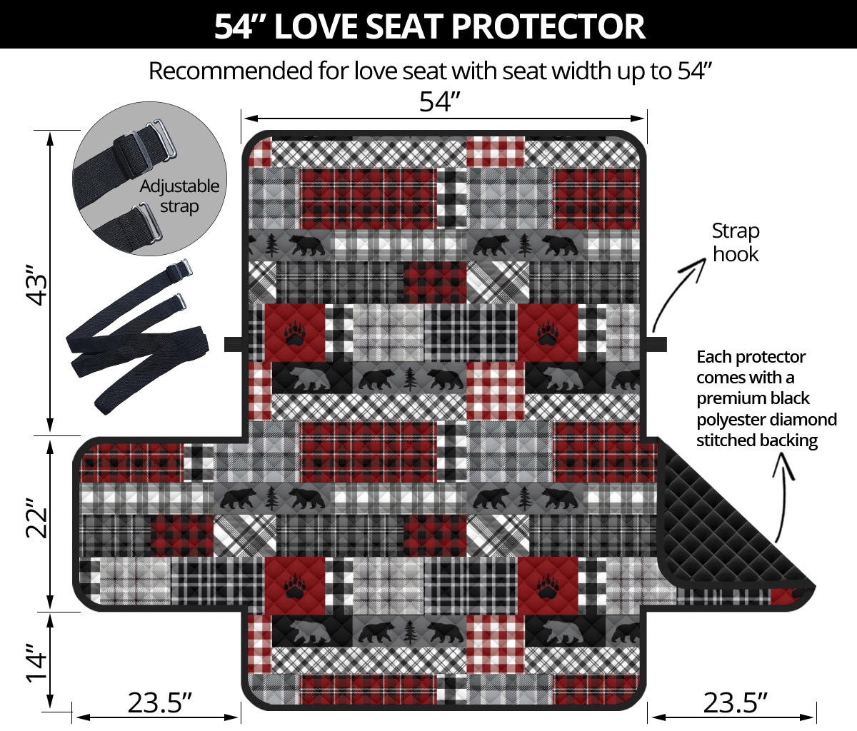 Red Patchwork Plaid Pattern With Bears Lodge Theme Furniture Slipcover