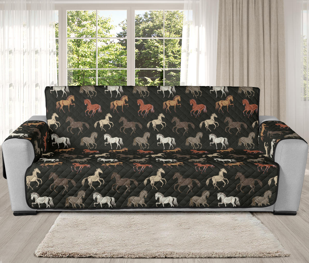 Horse Pattern on Dark Gray Furniture Slipcovers