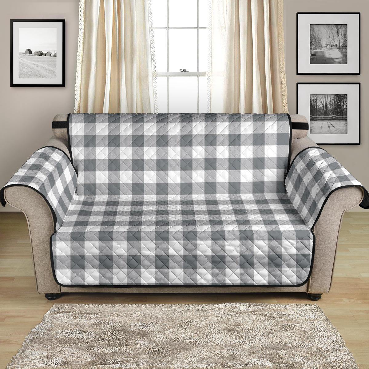 Gray and White Buffalo Plaid Furniture Slipcovers - RusticDecorShop