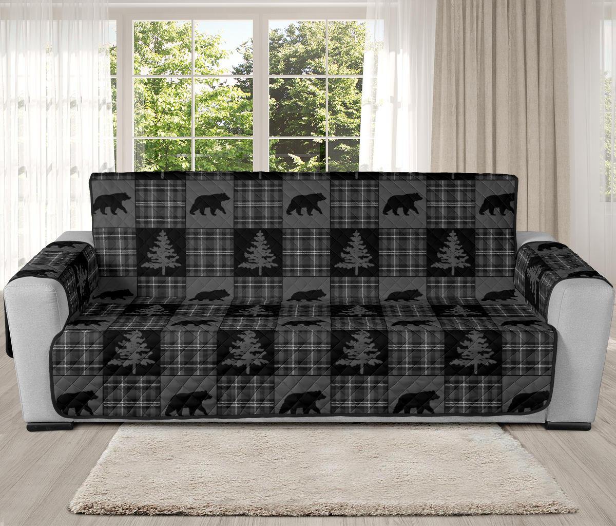 Gray and Black Plaid With Bears Woodland Theme Slipcovers - RusticDecorShop