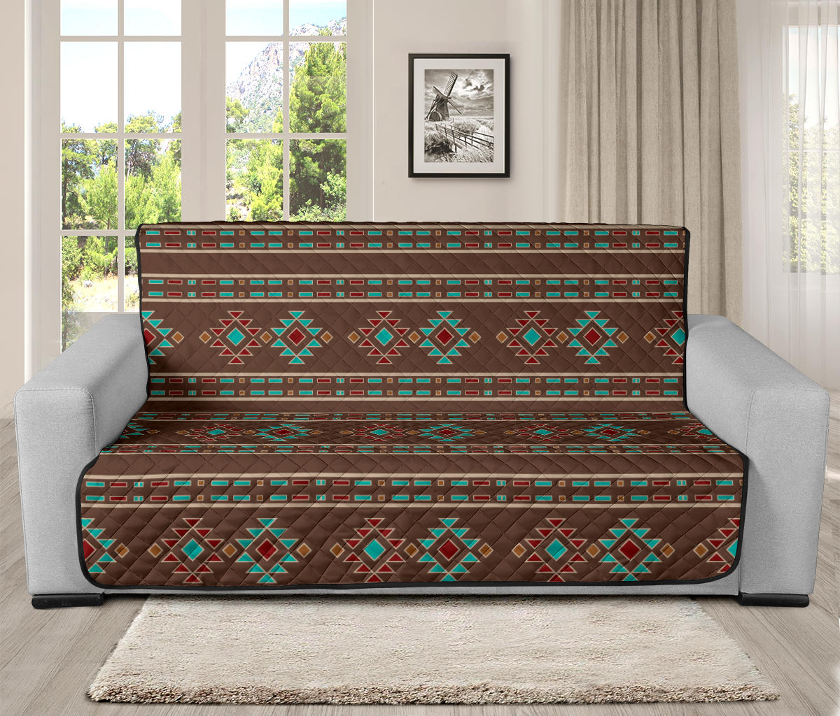 Southwestern Pattern Furniture Slipcovers In Dark Brown