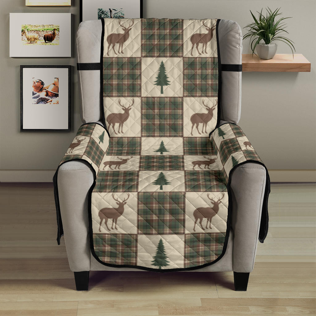 Tan and Green Plaid Deer Theme Rustic Furniture Slipcovers