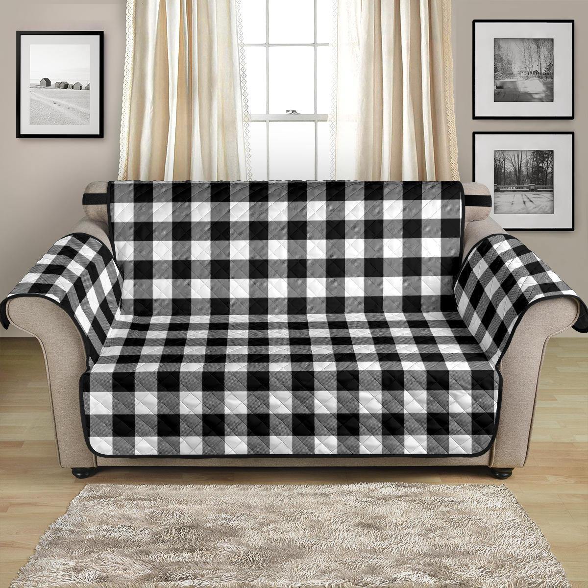 Black and White Buffalo Plaid Furniture Slipcovers - RusticDecorShop