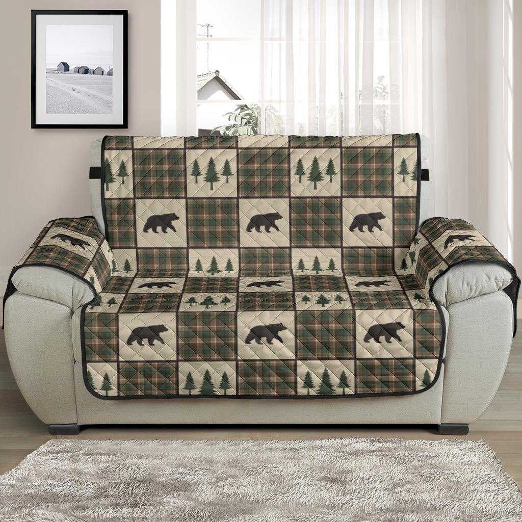 Tan and Green Plaid Bear Theme Furniture Slipcovers - RusticDecorShop