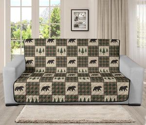 Tan and Green Plaid Bear Theme Furniture Slipcovers - RusticDecorShop