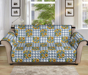 Blue Buffalo Plaid With Sunflowers Patchwork Pattern Furniture Slipcovers - RusticDecorShop