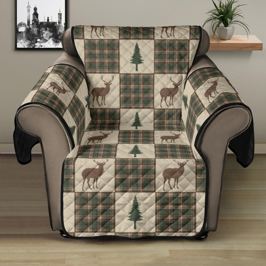 Tan and Green Plaid Deer Theme Rustic Furniture Slipcovers