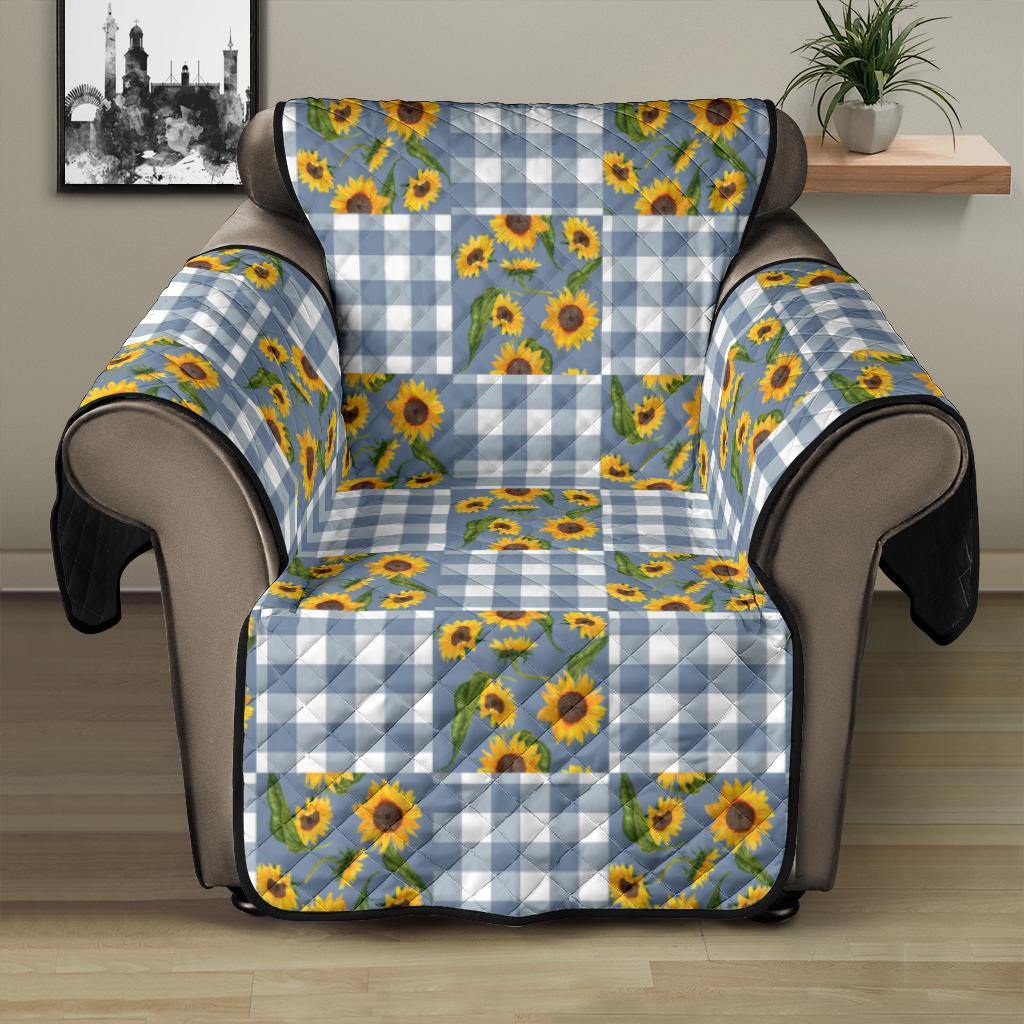 Blue Buffalo Plaid With Sunflowers Patchwork Pattern Furniture Slipcovers - RusticDecorShop