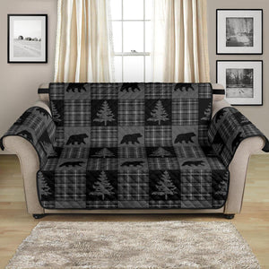 Gray and Black Plaid With Bears Woodland Theme Slipcovers - RusticDecorShop