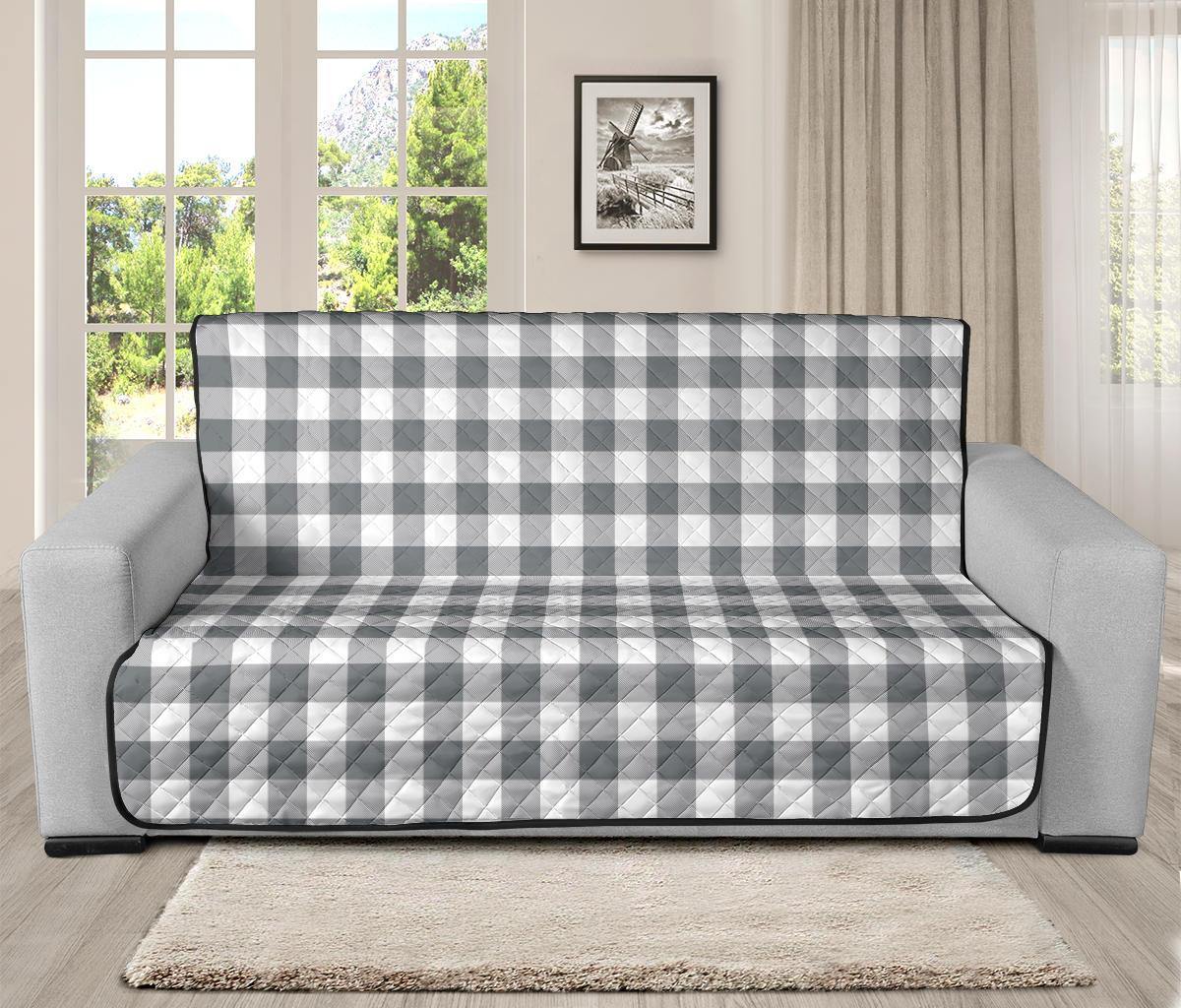 Gray and White Buffalo Plaid Furniture Slipcovers - RusticDecorShop