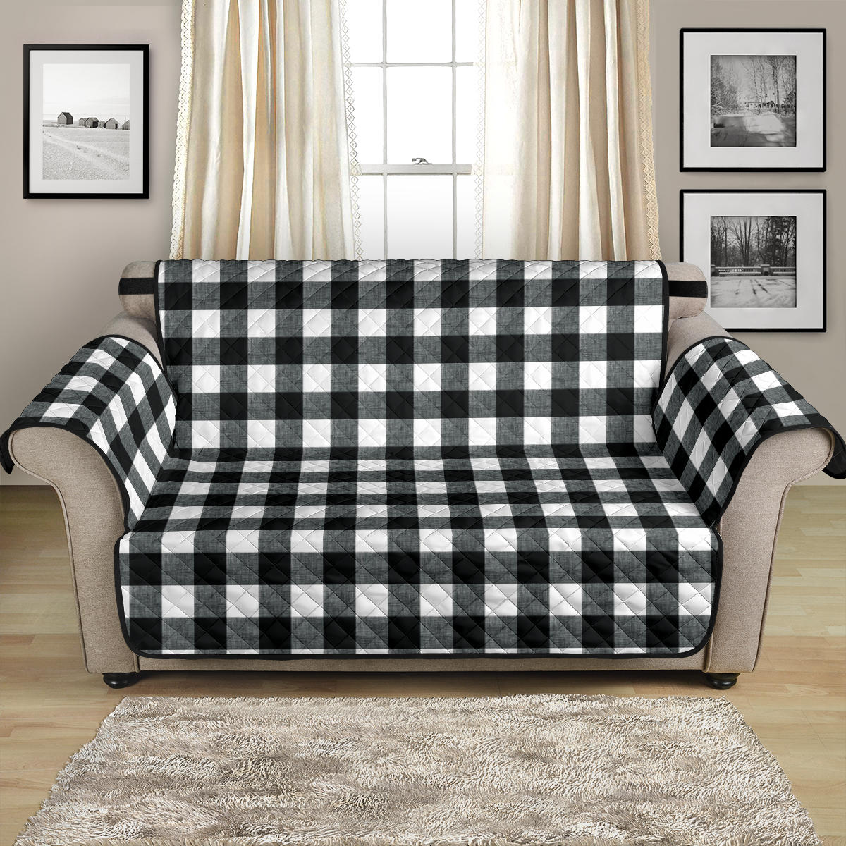 Black and White Buffalo Check Furniture Slipcover Protectors Small Pattern