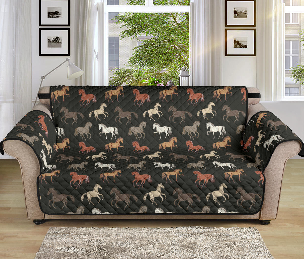 Horse Pattern on Dark Gray Furniture Slipcovers