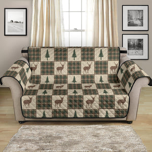 Tan and Green Plaid Deer Theme Rustic Furniture Slipcovers