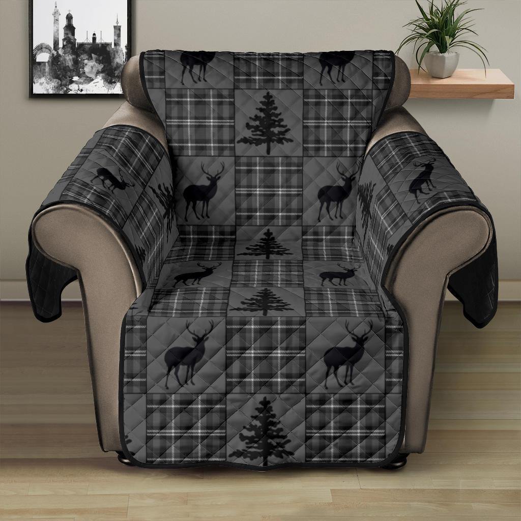 Gray and Black Plaid Deer Theme Rustic Furniture Slipcovers - RusticDecorShop