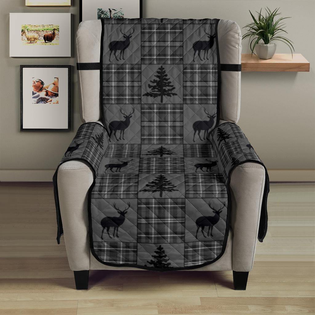 Gray and Black Plaid Deer Theme Rustic Furniture Slipcovers - RusticDecorShop