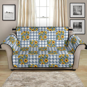 Blue Buffalo Plaid With Sunflowers Patchwork Pattern Furniture Slipcovers - RusticDecorShop