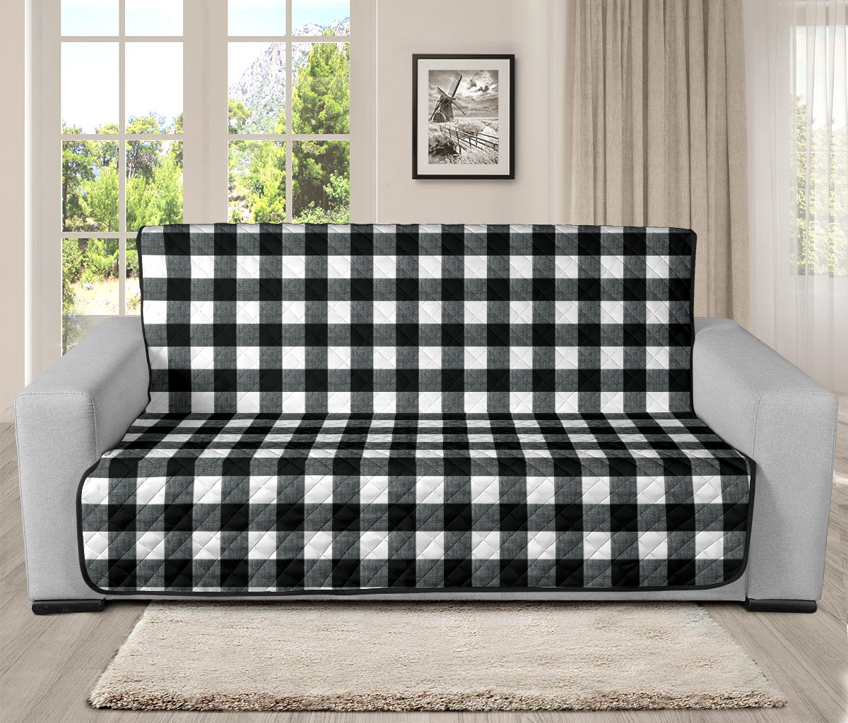 Black and White Buffalo Check Furniture Slipcover Protectors Small Pattern