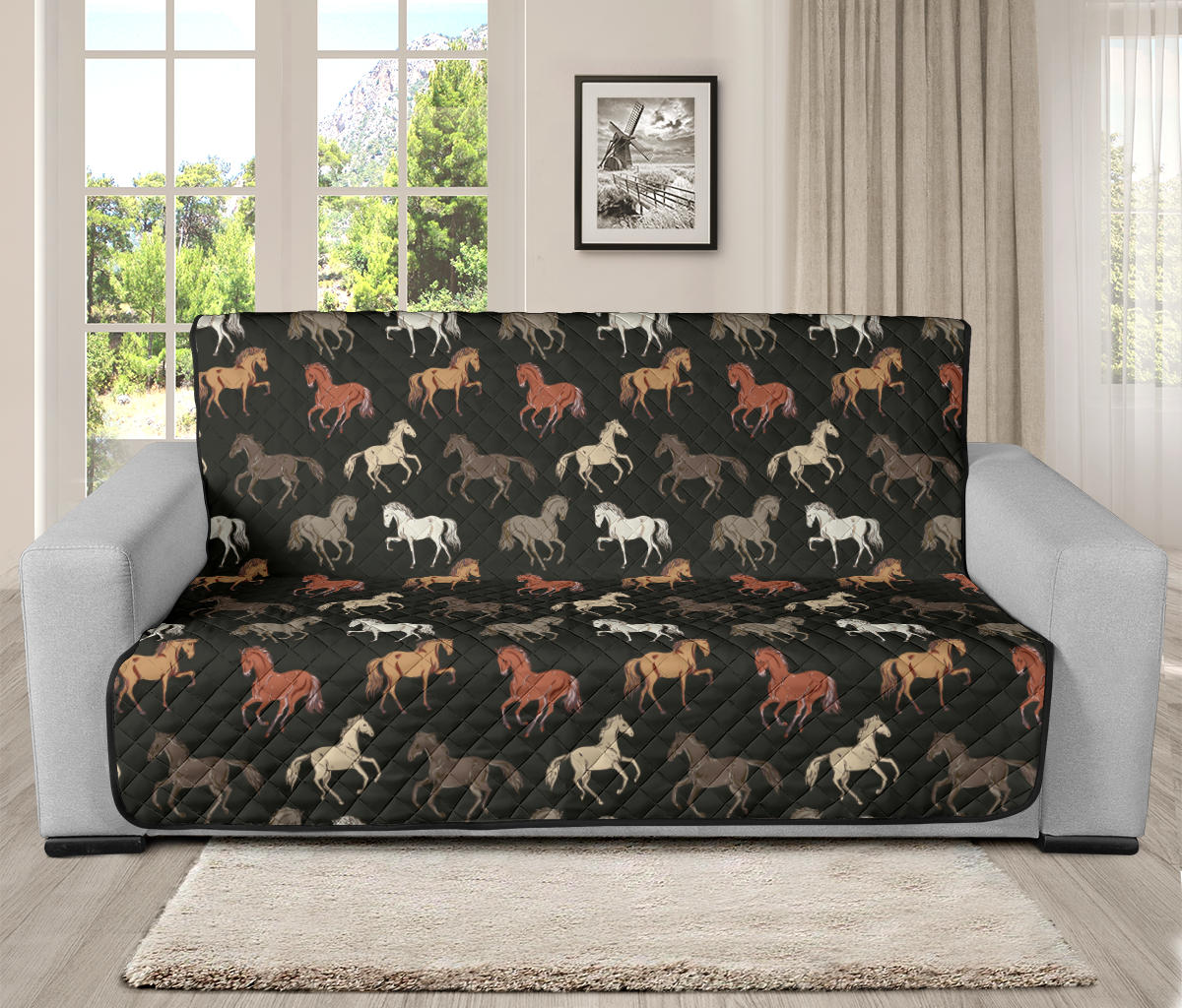 Horse Pattern on Dark Gray Furniture Slipcovers