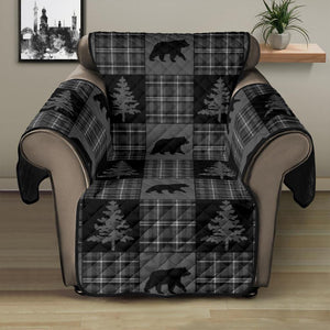 Gray and Black Plaid With Bears Woodland Theme Slipcovers - RusticDecorShop