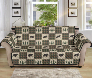 Tan and Green Plaid Bear Theme Furniture Slipcovers - RusticDecorShop